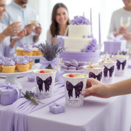 Gobelets En Papier Baby Shower Ruban Violet Rayure Lavande
