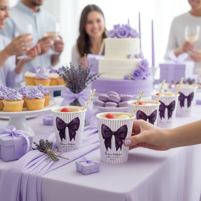Gobelets En Papier Baby Shower Ruban Violet Rayure Lavande (Créateur téléchargé)