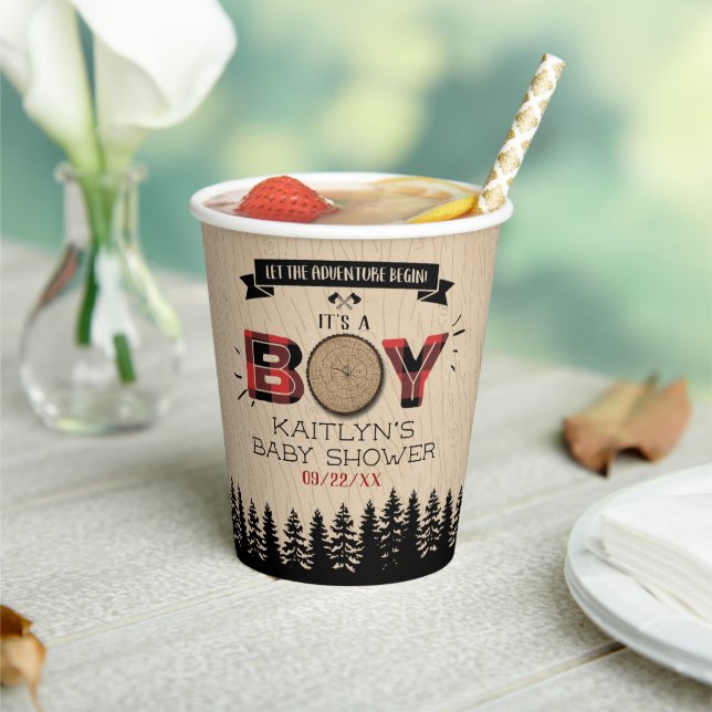 Gobelets En Papier Baby shower Rustic Forest Plaid Lumberjack Boys (Insitu)