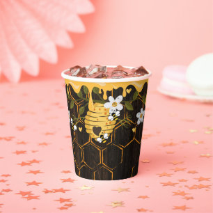 Gobelets En Papier Baby shower rustique des abeilles domestiques