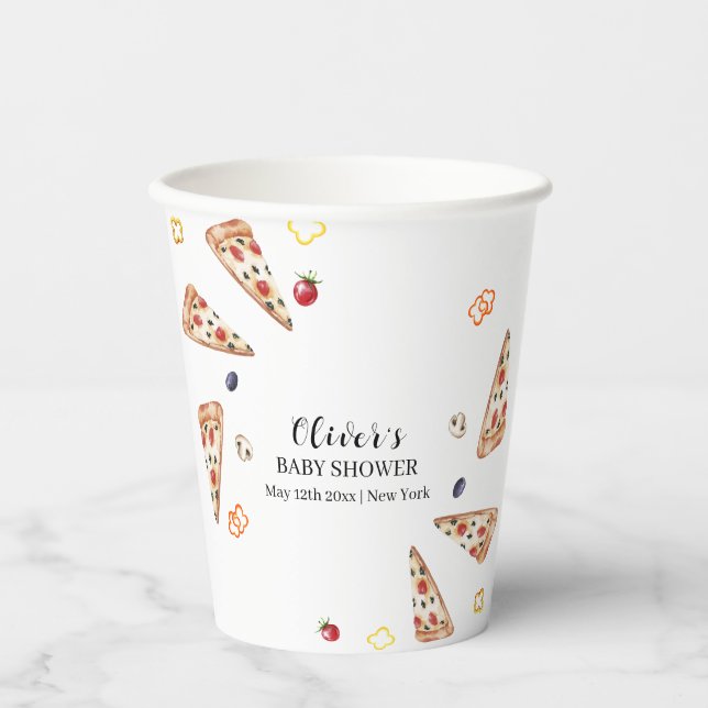 Gobelets En Papier Baby shower Rustique moderne Italien Slice Pizza (Recto)