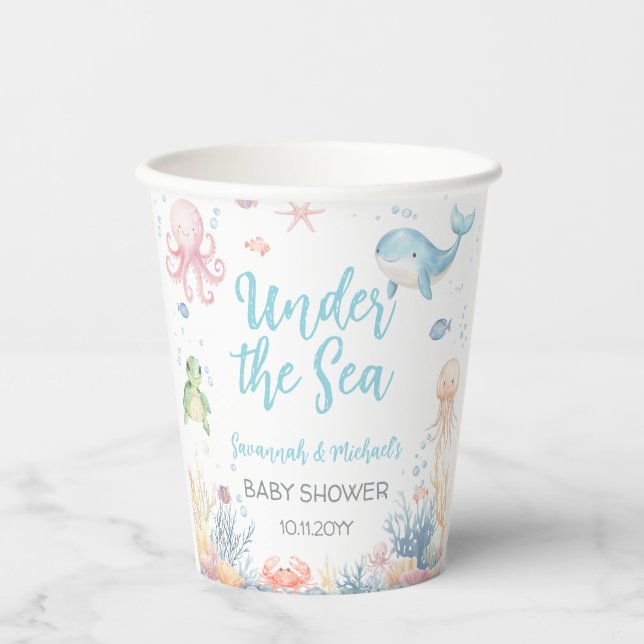 Gobelets En Papier Baby Shower Sous les Mers  (Recto)