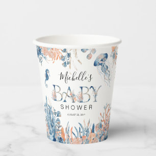 Gobelets En Papier Baby shower sous-marin d'aquarelle enchanteur