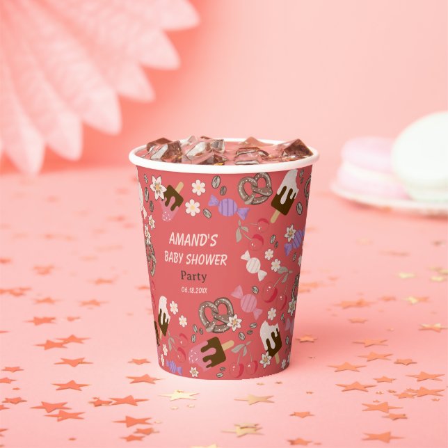 Gobelets En Papier Baby shower sucré et salé rouge (Insitu)