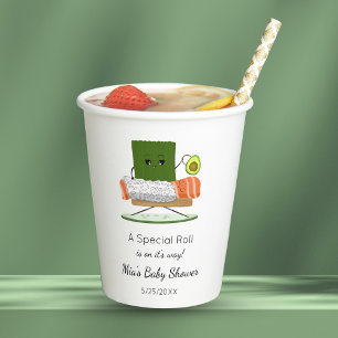 Gobelets En Papier Baby shower Sushi Kawaii avec batterie Avocado