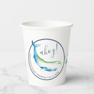 Gobelets En Papier Baby shower Tasses en papier Aquarelle Baleine