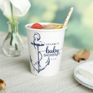 Gobelets En Papier Baby Shower Thème Ancre Maritime