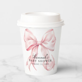 Gobelets En Papier Baby Shower Thème Ruban Rose Coquette