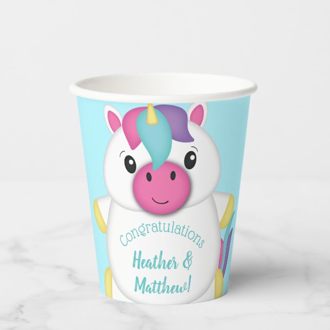 Gobelets En Papier Baby shower Unicorn Turquoise (Recto)