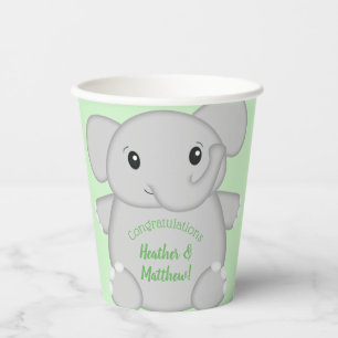 Gobelets En Papier Baby shower vert éléphant
