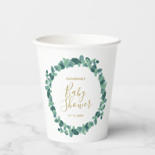 Gobelets En Papier Baby shower vert Eucalyptus