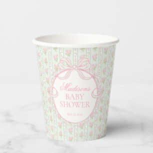 Gobelets En Papier Baby Shower Vert Vintage Élégant Floral