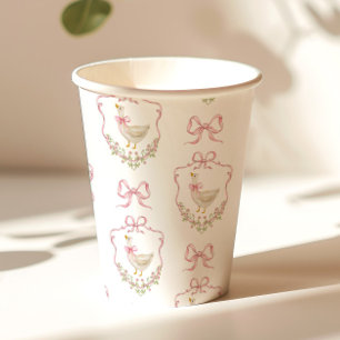 Gobelets En Papier Baby shower Vintage de la crête de la poule rose d