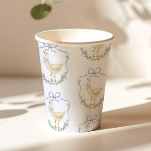 Gobelets En Papier Baby shower Vintage en écusson bleu oie