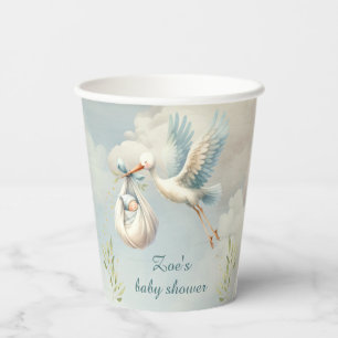 Gobelets En Papier Baby shower Vintage Little Bundle Blue Stork