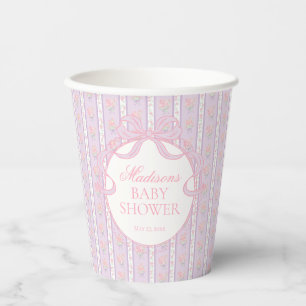 Gobelets En Papier Baby Shower Violet Floral Vintage Élégant