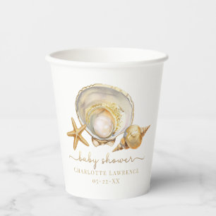 Gobelets En Papier Baby shower Watercolor Ocean Little Pearl