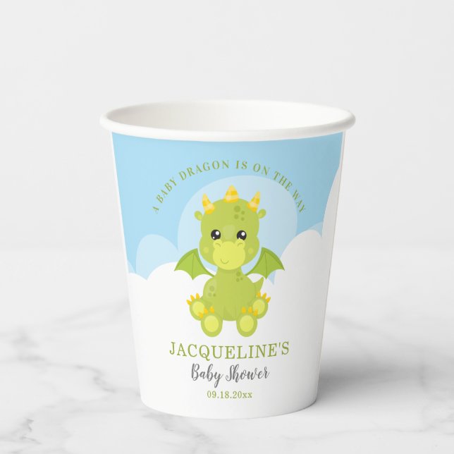 Gobelets En Papier Baby shower Whimsical Boy Dragon (Verso)
