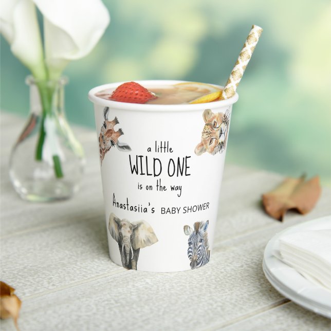 Gobelets En Papier Baby shower Wild One Safari Animaux (Insitu)