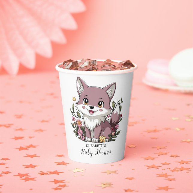 Gobelets En Papier Baby shower Woodland Pastel Wolf (Insitu)