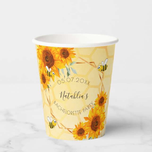 Gobelets En Papier Bachelorette fête abeilles tournesols jardin fête (Recto)