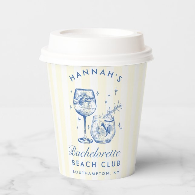 Gobelets En Papier Bachelorette Retro Cocktail Bleu & Jaune Grandes (Recto)