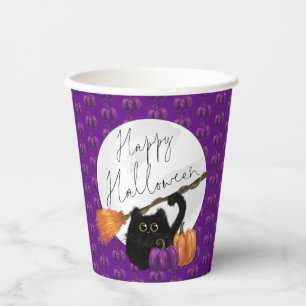 Gobelets En Papier Baguette Citrouille de chat mignonne violet Hallow