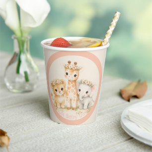 Gobelets En Papier Baigneuse Animale de Safari Boho Rose Mignon Baby