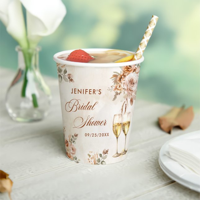 Gobelets En Papier Baigneuse Florale Bohème de Mariée (Créateur téléchargé)