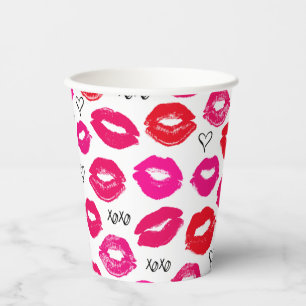 Gobelets En Papier Baisers XOXO rouge et rose