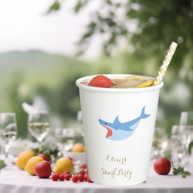 Gobelets En Papier Balayage de la fête d'été de requin Anniversaire d (Créateur téléchargé)