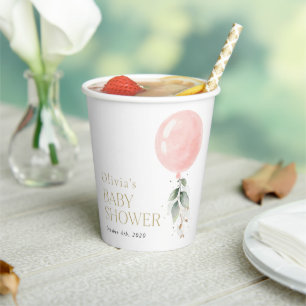 Gobelets En Papier Balcon rose, Eucalyptus, Verdure, Baby shower