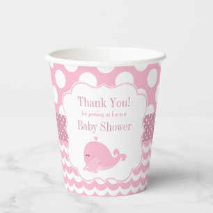 Gobelets En Papier Baleine mignonne avec bébé Baby shower fille rose