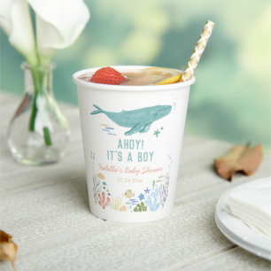 Gobelets En Papier Baleine Sous Le Baby shower De La Mer