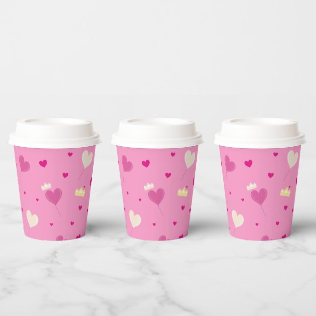 Gobelets En Papier Ballon de coeur et couronnes. (Multi)