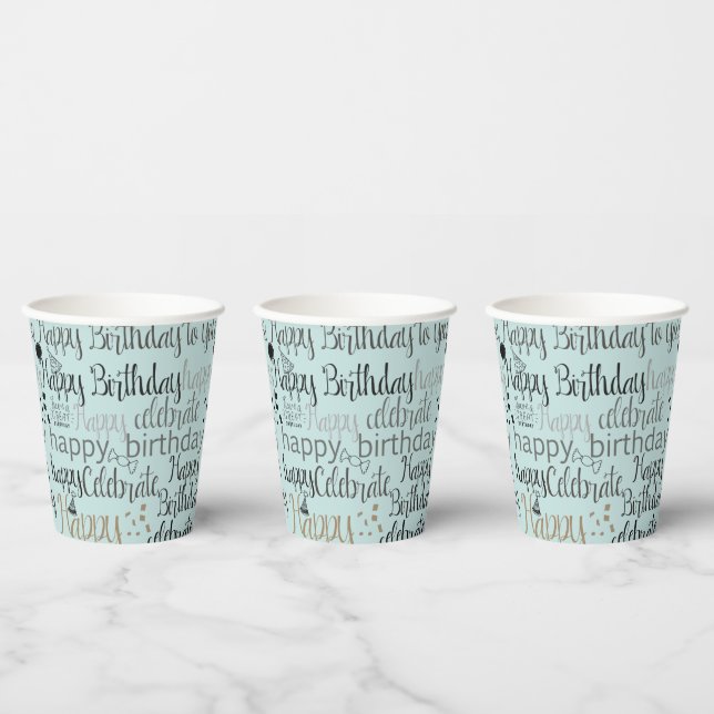 Gobelets En Papier Ballons Anniversaire Fun Happy Menthe (Multi)
