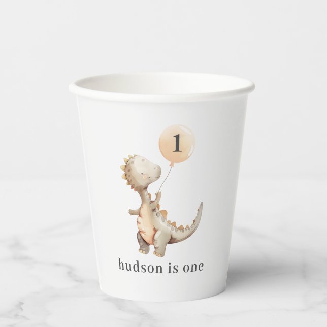 Gobelets En Papier Ballons d'anniversaire de Dinosaur (Recto)