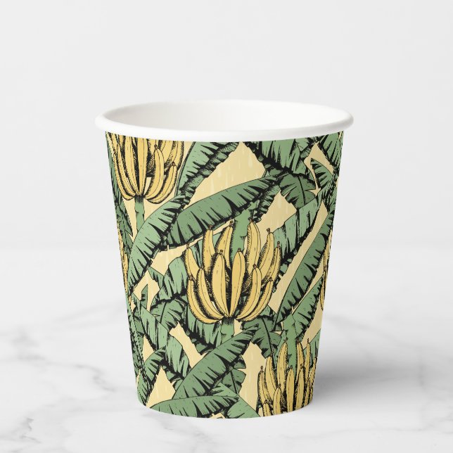 Gobelets En Papier Banane jaune tropicale et Feuilles (Recto)