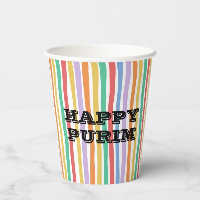 Gobelets En Papier Bande colorée Joyeux Pourim (Verso)