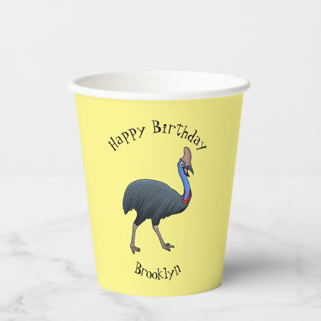 Gobelets En Papier Bande dessinée d'oiseau joyeux (Recto)