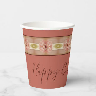 Gobelets En Papier Bande florale rose