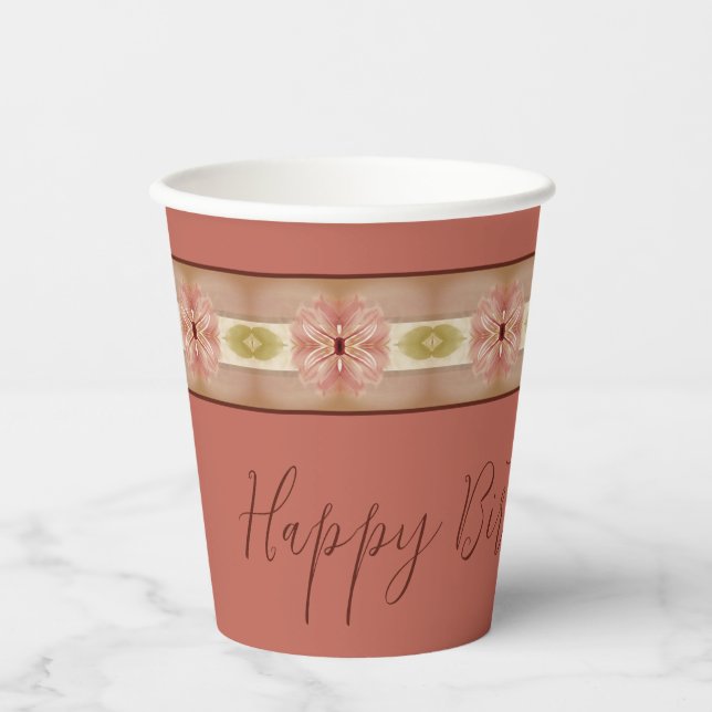 Gobelets En Papier Bande florale rose (Recto)
