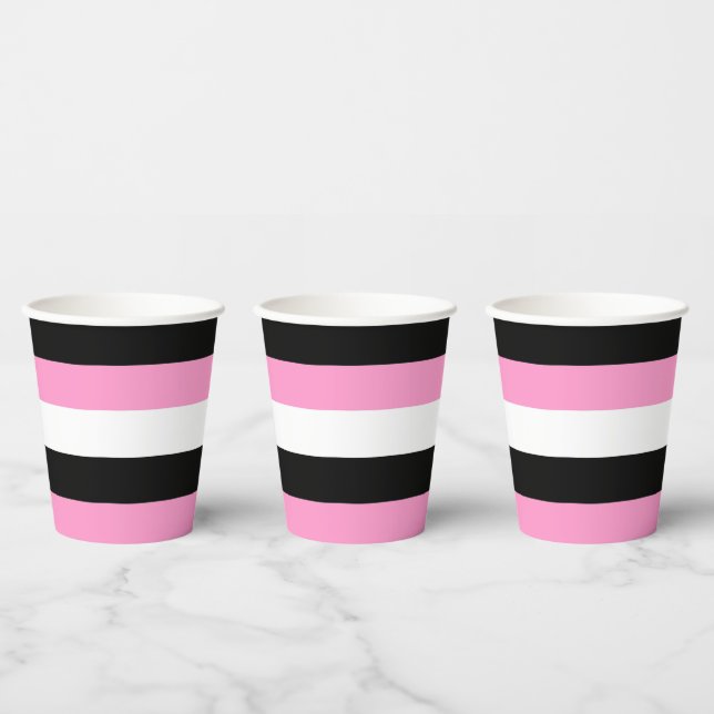 Gobelets En Papier Bandes noires, blanches et roses (Multi)