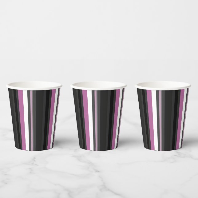 Gobelets En Papier Bandes noires, grises et blanches (Multi)