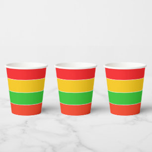 Gobelets En Papier Bandes rouges, jaunes et vert citron