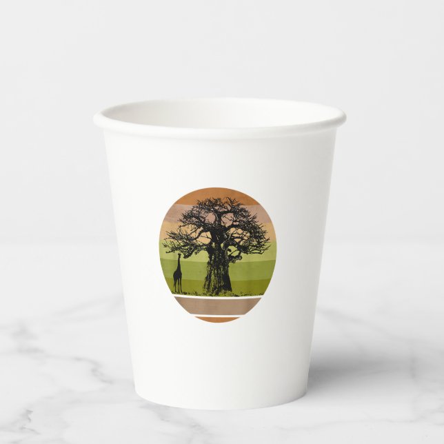 Gobelets En Papier Baobab Tree et Giraffe Coucher de soleil africain  (Recto)