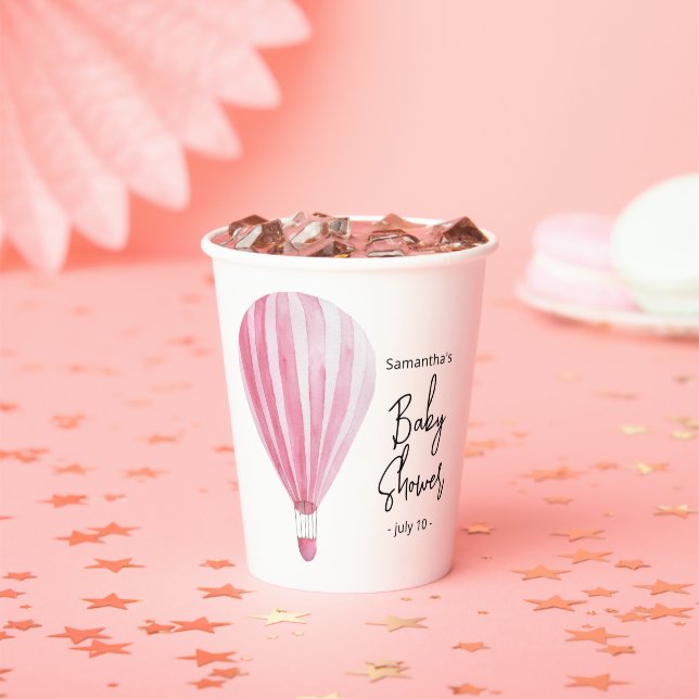 Gobelets En Papier Baptême de bébé montgolfière rose (Insitu)