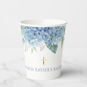 Gobelets En Papier Baptême d'Hydrangée bleue