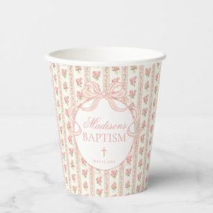 Gobelets En Papier Baptême Floral Fancy Vintage Abricot et Beige