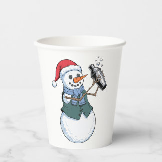 Gobelets En Papier Barman Bonhomme de Neige Noël 2026 Cocktail de Fêt